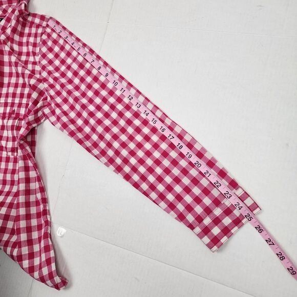 Gap Gingham Button-Up Shirt Cotton Hot Pink and White Checkered Top Blouse XL - Picture 7 of 12
